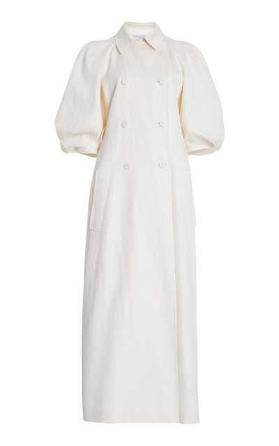 Shop Gabriela Hearst Iona Puff-sleeve Linen Trench Coat In Ivory