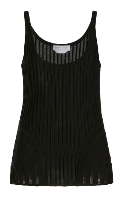 Shop Gabriela Hearst Daly Leather-trimmed Wool-silk Tank Top In Black