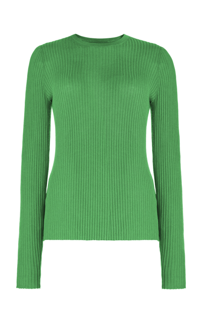 Shop Gabriela Hearst Browning Ribbed Knit Cashmere-silk Top In Green