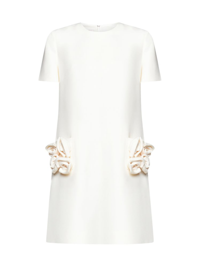 Shop Valentino Rose Embellished Crewneck Mini Dress In White