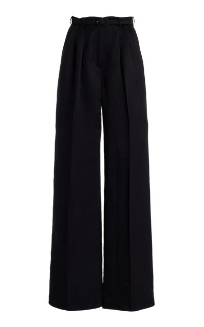 Shop Gabriela Hearst Vargas Belted Silk-linen Wide-leg Pants In Black