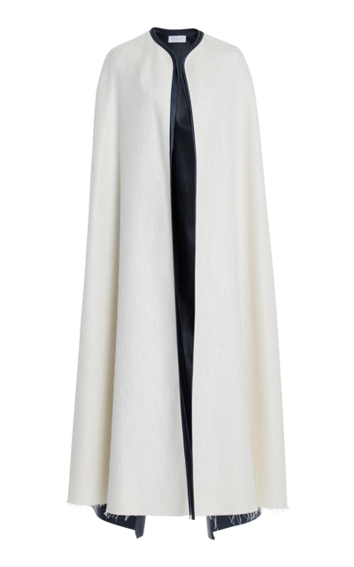 Shop Gabriela Hearst Glenys Leather-trimmed Silk-wool Cape In Ivory