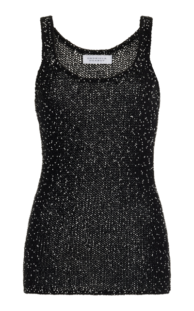 Shop Gabriela Hearst Sanne Beaded Knit Silk Tank Top In Black