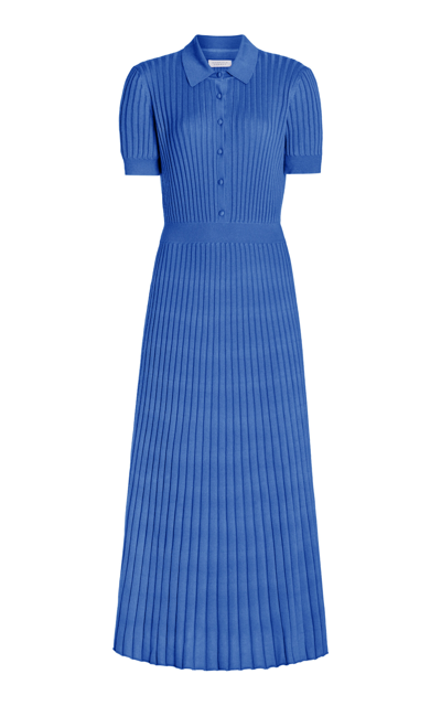Shop Gabriela Hearst Amor Ribbed Knit Cashmere-silk Polo Midi Dress In Blue
