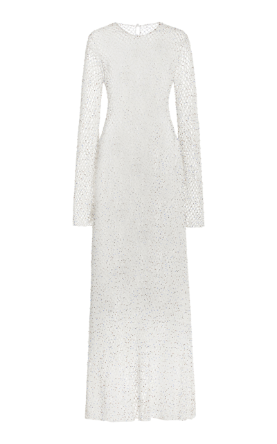Shop Gabriela Hearst Xavier Embellished Crocheted Cashmere Maxi Dress In White