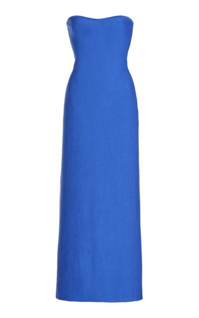 Shop Gabriela Hearst Calderon Strapless Wool-cashmere Midi Dress In Blue