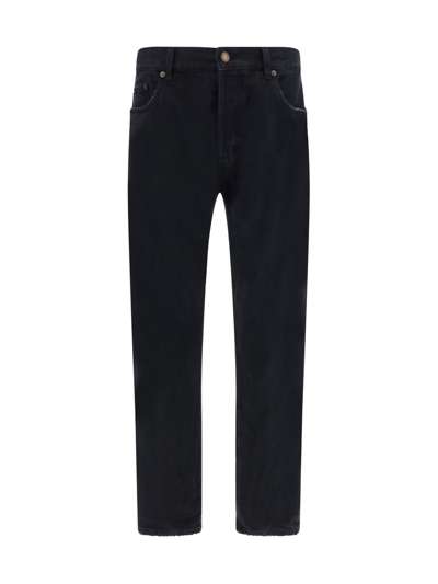 Shop Saint Laurent Buttoned Straight Leg Jeans In Black