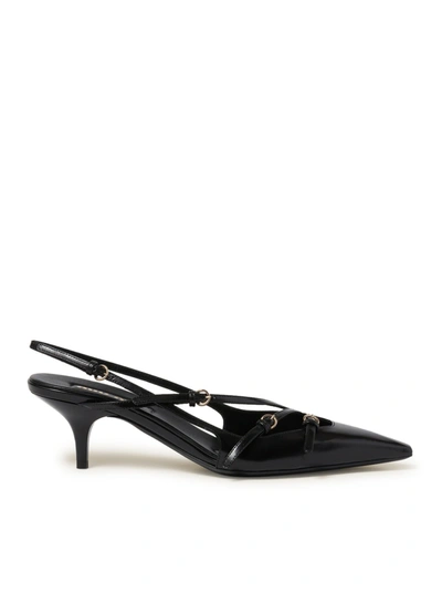 Shop Miu Miu Brushed Leather Slingback Pumps With Buckles In Black