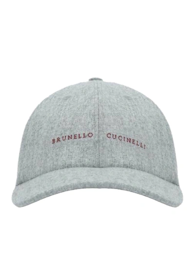 Shop Brunello Cucinelli Wool Baseball Hat With Logo Embroidery In Grey