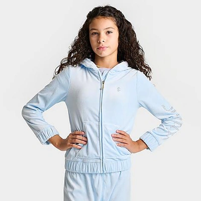 Shop Juicy Couture Girls' Plush Velour Full-zip Hoodie In Sky Blue