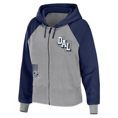 Shop Wear By Erin Andrews Silver Dallas Cowboys Colorblock Lightweight Full-zip Hoodie In Gray