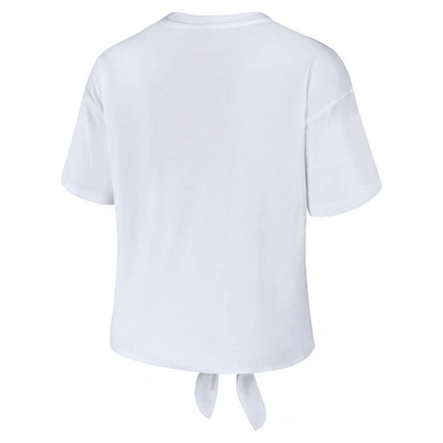 Wear By Erin Andrews White Syracuse Orange Striped Front Knot Cropped T-shirt In White