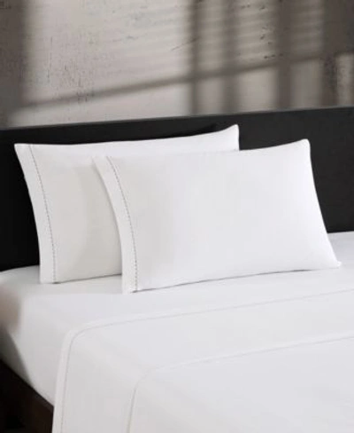 Shop Vera Wang Simple Scallop 300 Thread Count Cotton Sateen 4 Piece Sheet Sets Collection Bedding In White/vicuna