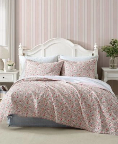 Shop Laura Ashley Rowena Cotton Reversible Quilts In Cherry Pink