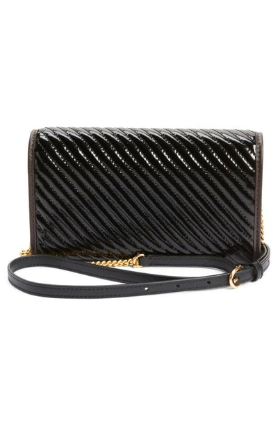 Shop Tory Burch Robinson Quilted Patent Leather Wallet On A Chain In Black
