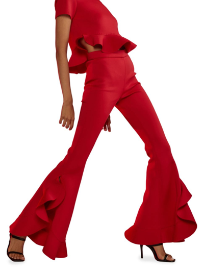 Shop Cynthia Rowley Women's Bonded Satin Flouse Flare Pant In Red