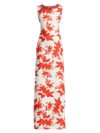 Shop Sachin & Babi Women's Juliana Embellished Floral Crepe Gown In Coral Narcissus