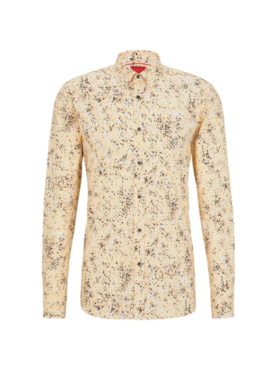 Shop Hugo Men's Extra-slim-fit Shirt In Dalmatian-print Stretch Cotton In Light Beige