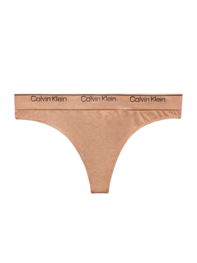 Shop Calvin Klein Women's Modern Cotton Naturals Seamless Thong In Sandalwood