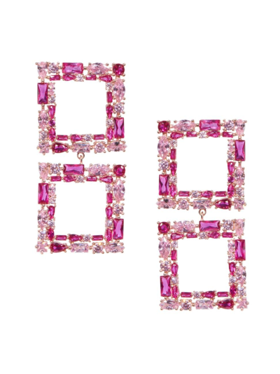 Shop Nickho Rey Women's Katie Rhodium Vermeil & Crystal Square Double-drop Earrings In Pink