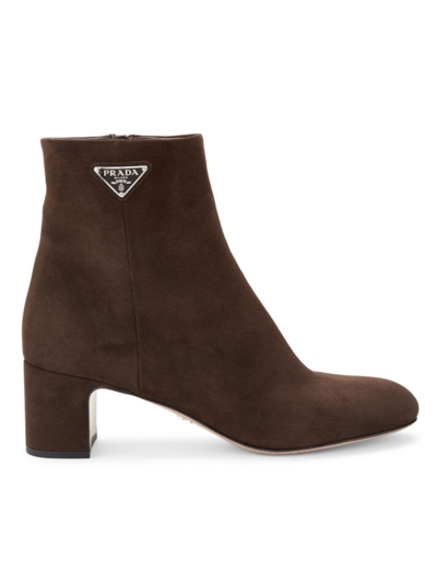 Shop Prada Women's 55mm Suede Ankle Boots In Brown