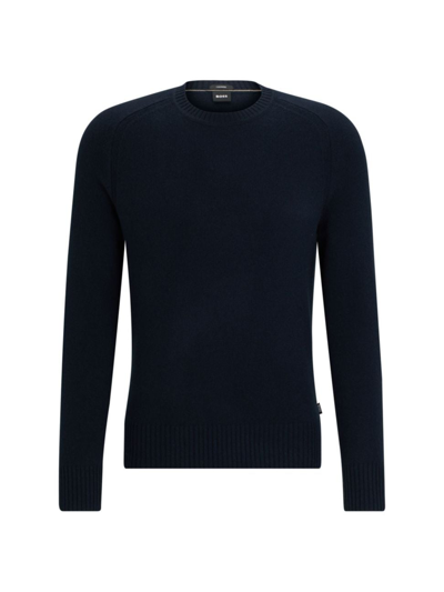 Shop Hugo Boss Men's Regular-fit Sweater In Cashmere In Dark Blue
