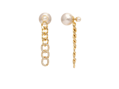 Shop Rivka Friedman Pearl Front-back + Cubic Zirconia Chain Dangle Earrings In Gold With White Pearl