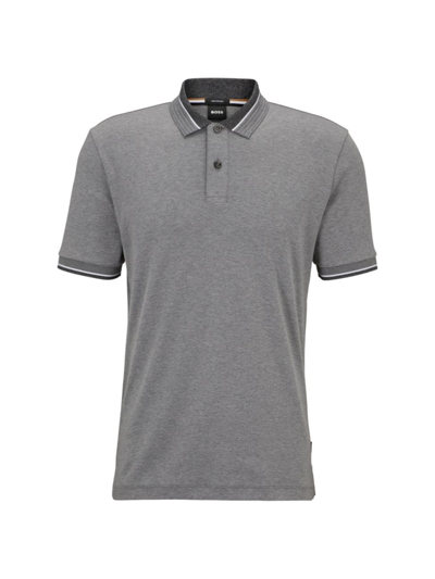 Shop Hugo Boss Men's Mercerized-cotton Polo Shirt With Contrast Tipping In Grey