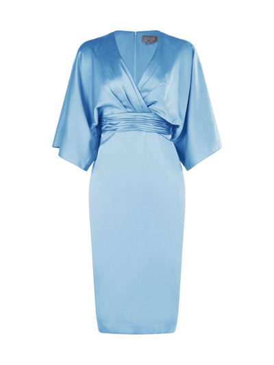 Shop Theia Women's V-neck Satin Dress In Storm Blue