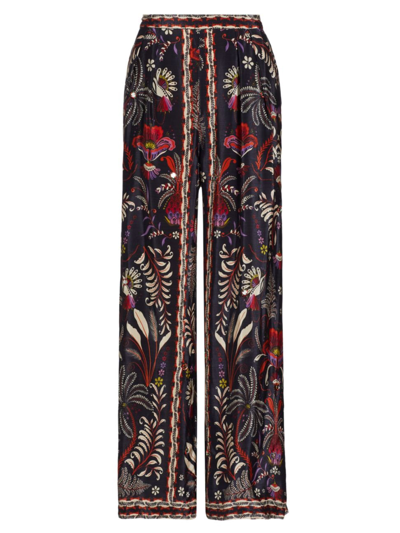Shop Farm Rio Women's Classic Garden Mirror-embellished Wide-leg Pants In Black