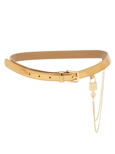 Shop Dolce & Gabbana Women's Metallic Leather Lock Chain Belt In Oro