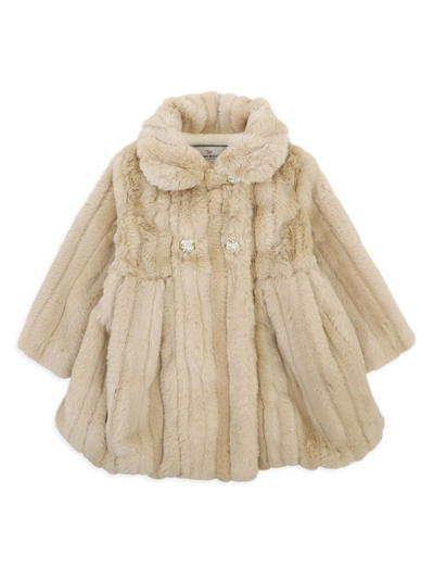 Shop Widgeon Little Girl's & Girl's Faux Fur Balloon Coat In Gold Mink Stripe