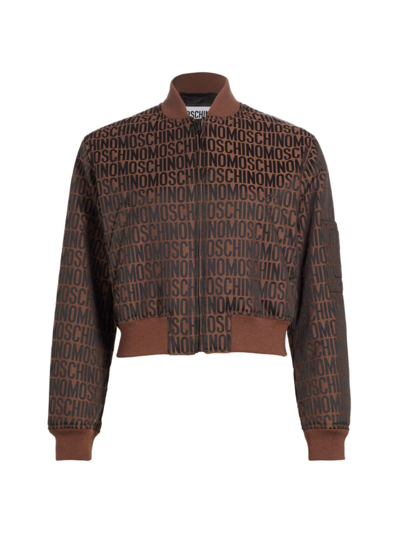 Shop Moschino Women's Cropped Logo-print Bomber Jacket In Fantasy Print Brown