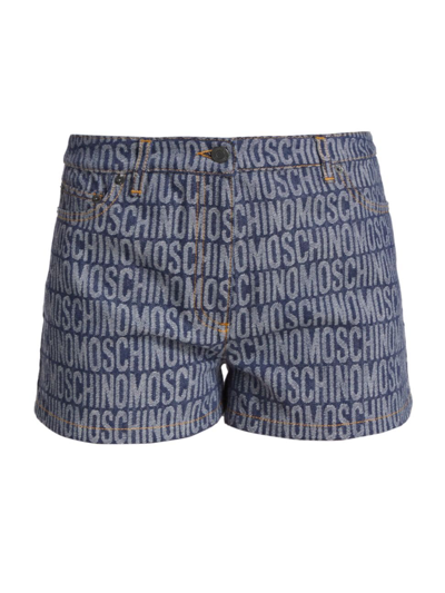 Shop Moschino Women's Denim Logo Shorts In Fantasy Print Blue