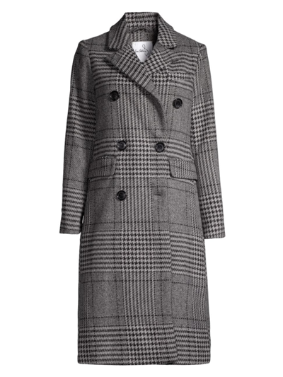 Shop Sam Edelman Women's Houndstooth Double-breasted Coat In Grey Plaid