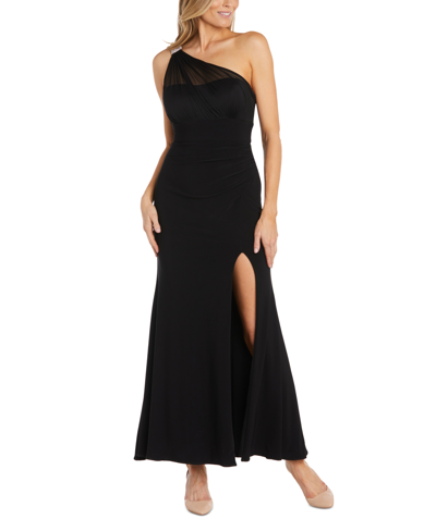 Shop Nightway Women's Rhinestone-trim One-shoulder Gown In Black