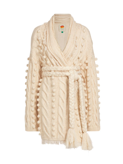 Shop Farm Rio Women's Belted Cable-knit Long Cardigan In Khaki