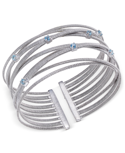 Macy's Swiss Blue Topaz Multi-row Cuff Bracelet (3/4 Ct. T.w.) In Sterling Silver (also In Amethyst & Garne In Blue Topaz