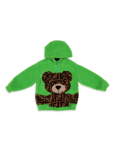Shop Fendi Little Girl's & Girl's Ff Bear Graphic Fuzzy Hoodie In Green