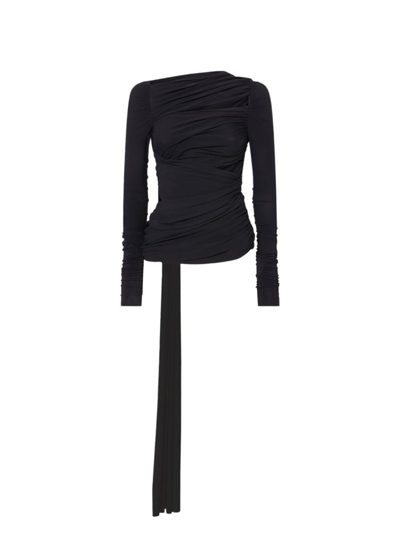 Shop Attico Women's Draped Long-sleeve Cut-out Top In Black