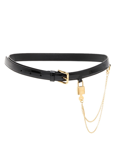 Shop Dolce & Gabbana Women's Patent Leather Lock Chain Belt In Nero
