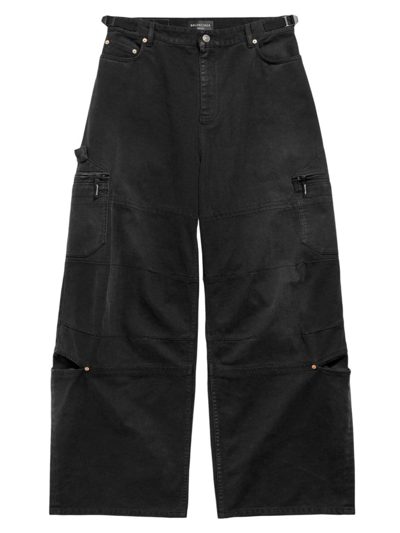 Shop Balenciaga Cargo Jeans In Black Faded