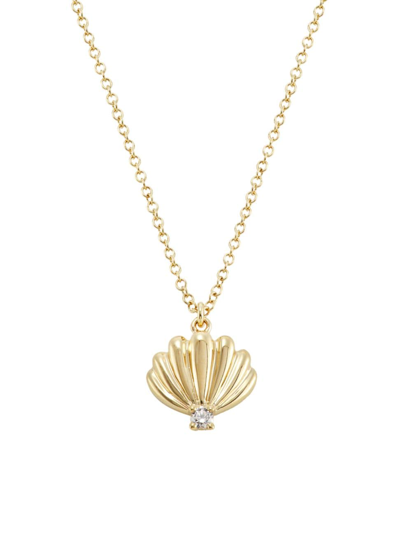Shop Saks Fifth Avenue Women's 14k Yellow Gold & 0.05 Tcw Diamond Clamshell Pendant Necklace
