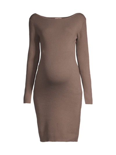 Shop Nom Maternity Women's Hudson Ribbed Maternity Sweater Dress In Taupe