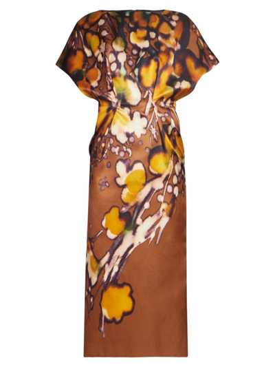 Shop Dries Van Noten Women's Dezos Printed Cotton-blend Midi-dress In Cognac