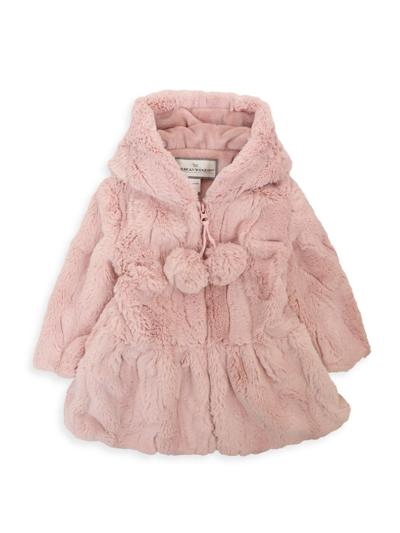 Shop Widgeon Little Girl's & Girl's Pom-pom Hooded Faux Fur Coat In Pink Chow Chow