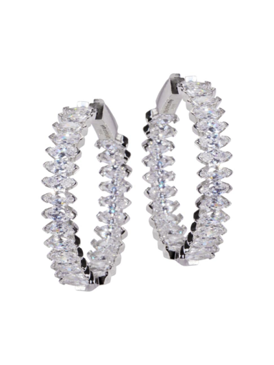 Shop Nickho Rey Women's Marquise White Rhodium-vermeil & Crystal Hoop Earrings In White Gold