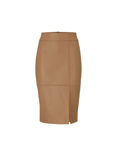 Shop Hugo Boss Women's Slim-fit Pencil Skirt In Grained Leather In Beige