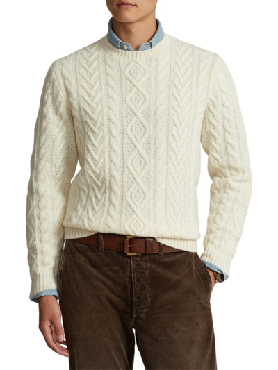 Shop Polo Ralph Lauren Men's Wool Cable-knit Sweater In Cream
