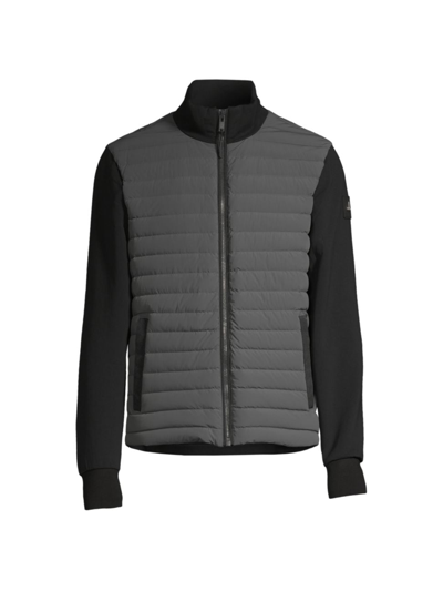 Shop Moose Knuckles Men's Active Flex Hybrid Realwood Down Bomber Jacket In Forest Hill Black